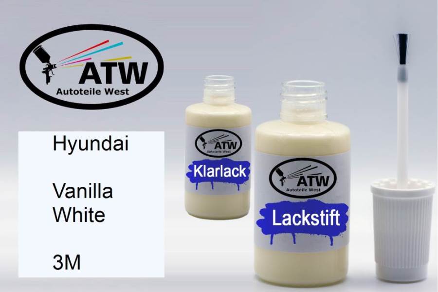 Hyundai, Vanilla White, 3M: 20ml Lackstift + 20ml Klarlack - Set, von ATW Autoteile West.